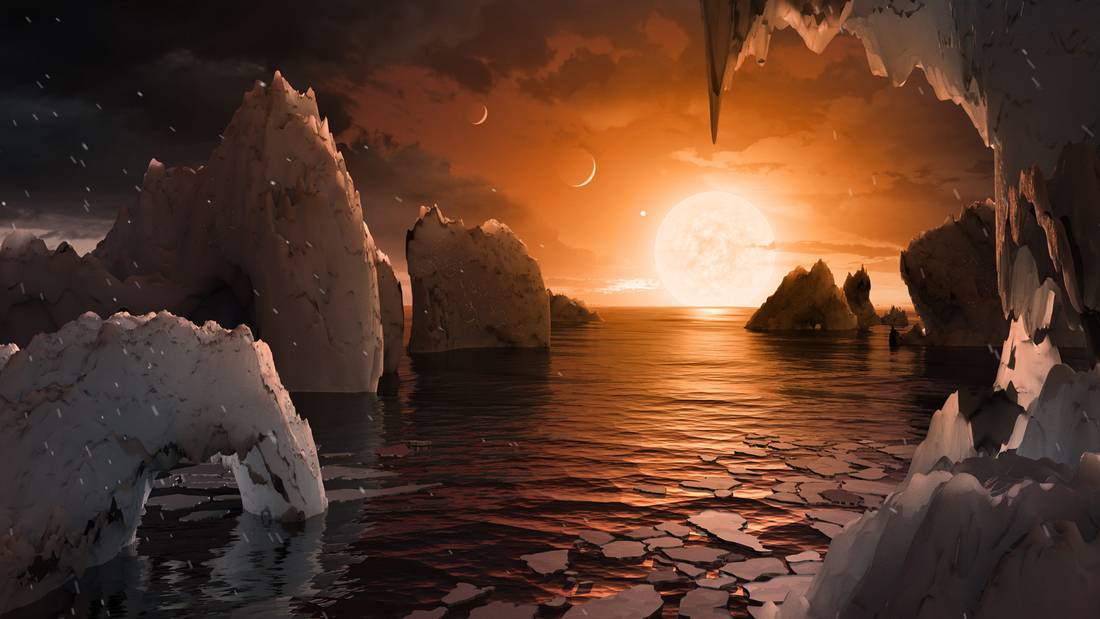 An artist’s interpretation of what the surface of planet TRAPPIST-1f could look like. NASA/JPL-CALTECH